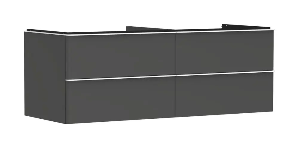 Waschtischunterschrank in Diamantgrau von Hansgrohe, ausgestattet mit vier Schubkästen für einen Aufsatzwaschtisch, einfache, moderne Formgebung.